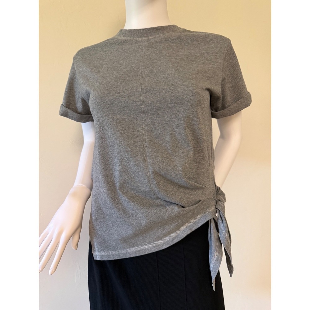3.1 Phillip Lim Womens Side Tie Knot T-Shirt Heather Gray Crew Neck XS